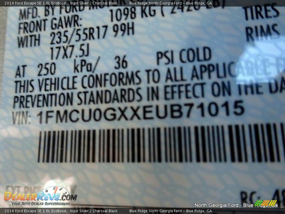 2014 Ford Escape SE 1.6L EcoBoost Ingot Silver / Charcoal Black Photo #29