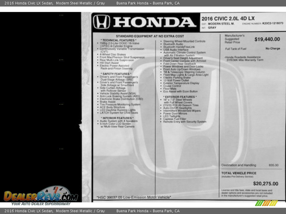 2016 Honda Civic LX Sedan Modern Steel Metallic / Gray Photo #16