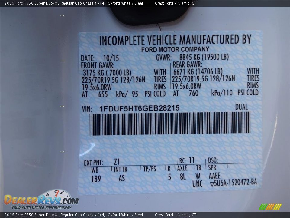 2016 Ford F550 Super Duty XL Regular Cab Chassis 4x4 Oxford White / Steel Photo #14