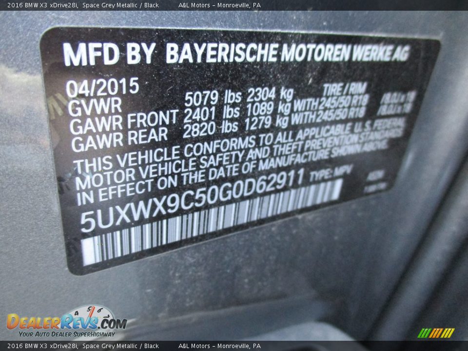 2016 BMW X3 xDrive28i Space Grey Metallic / Black Photo #19