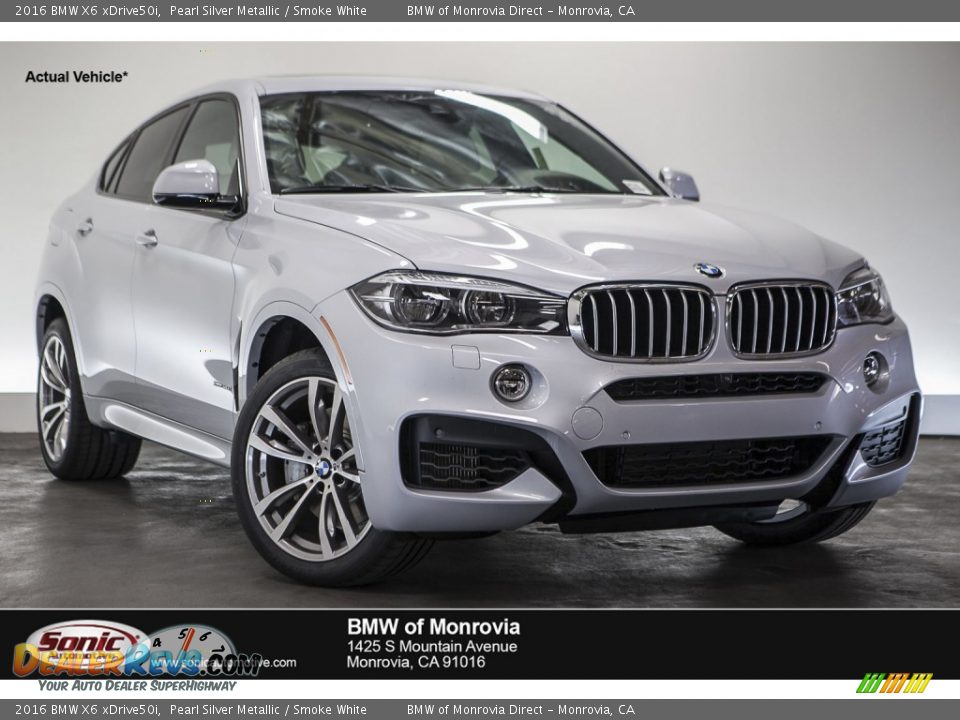 2016 BMW X6 xDrive50i Pearl Silver Metallic / Smoke White Photo #1