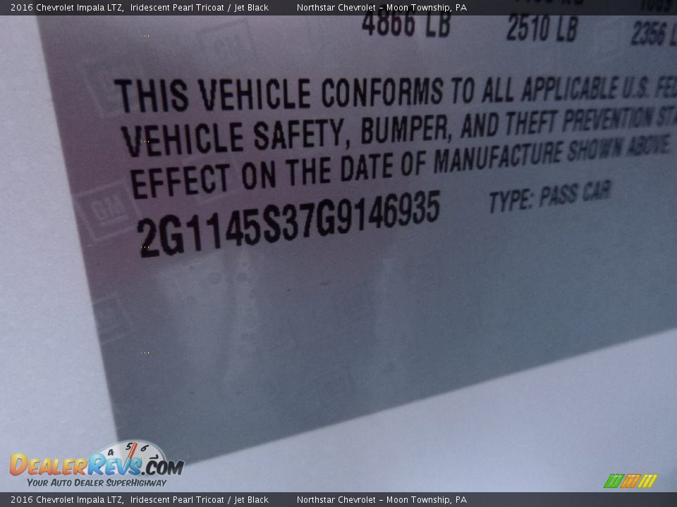 2016 Chevrolet Impala LTZ Iridescent Pearl Tricoat / Jet Black Photo #14