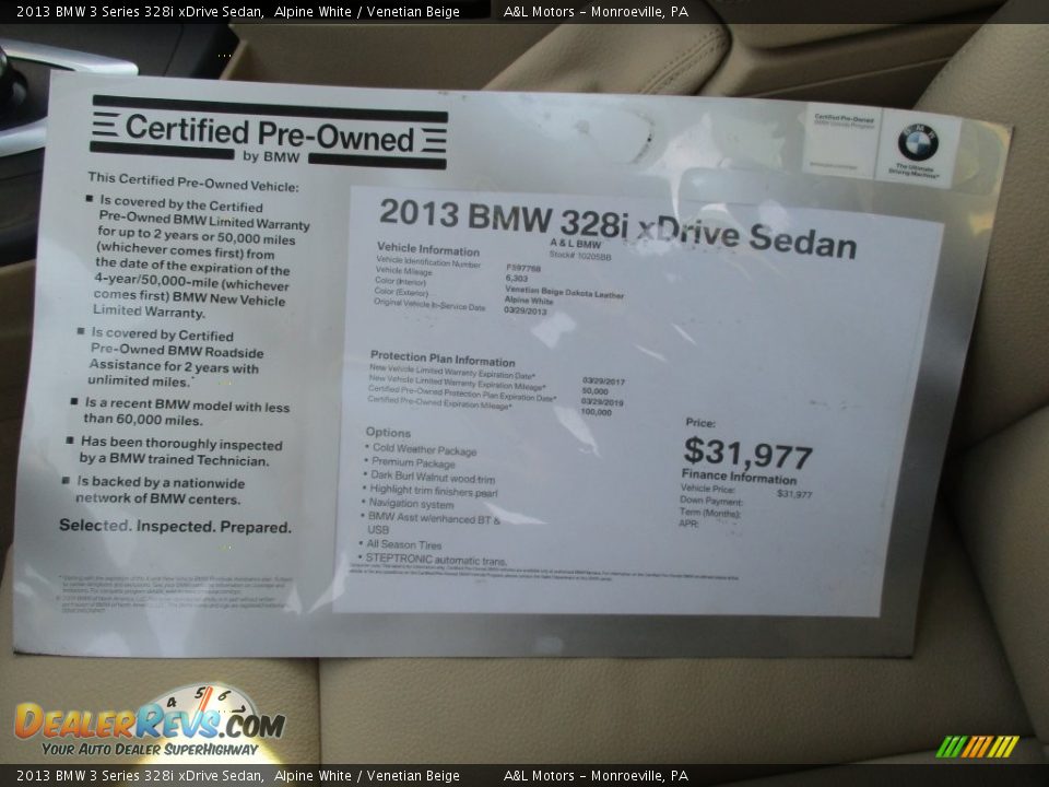 2013 BMW 3 Series 328i xDrive Sedan Alpine White / Venetian Beige Photo #13