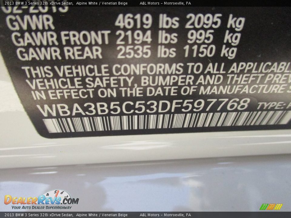 2013 BMW 3 Series 328i xDrive Sedan Alpine White / Venetian Beige Photo #19