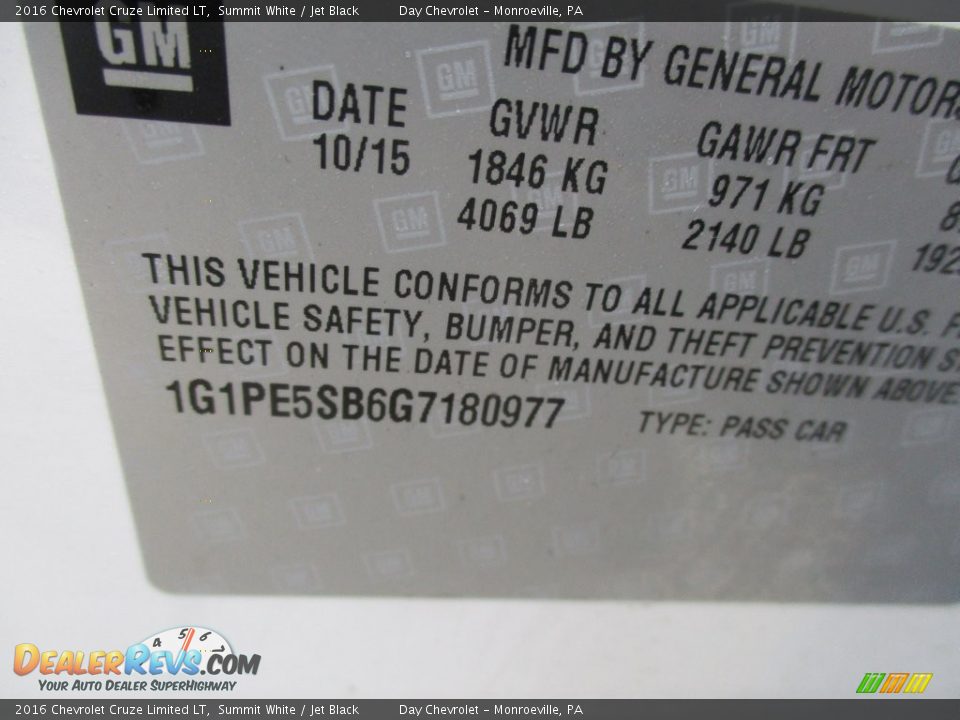 2016 Chevrolet Cruze Limited LT Summit White / Jet Black Photo #19