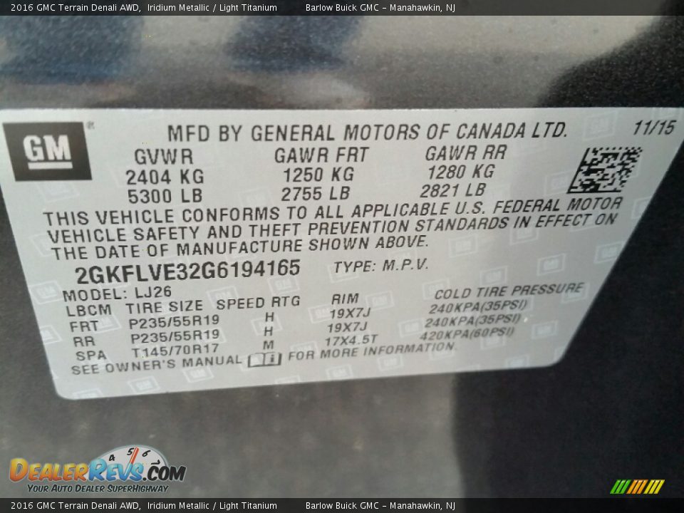 2016 GMC Terrain Denali AWD Iridium Metallic / Light Titanium Photo #10
