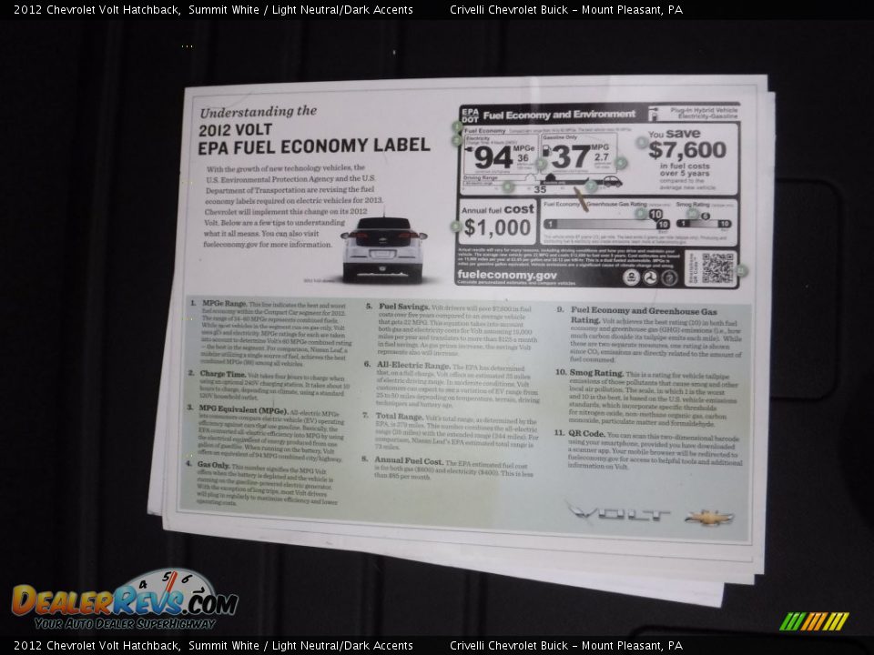 2012 Chevrolet Volt Hatchback Summit White / Light Neutral/Dark Accents Photo #29