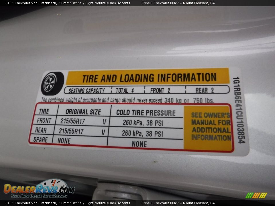 2012 Chevrolet Volt Hatchback Summit White / Light Neutral/Dark Accents Photo #33