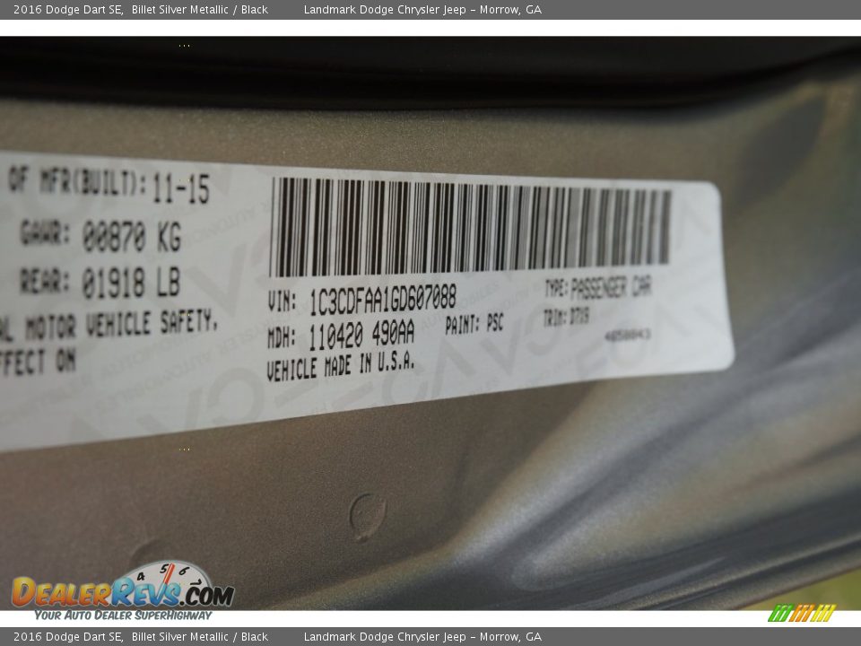 2016 Dodge Dart SE Billet Silver Metallic / Black Photo #9