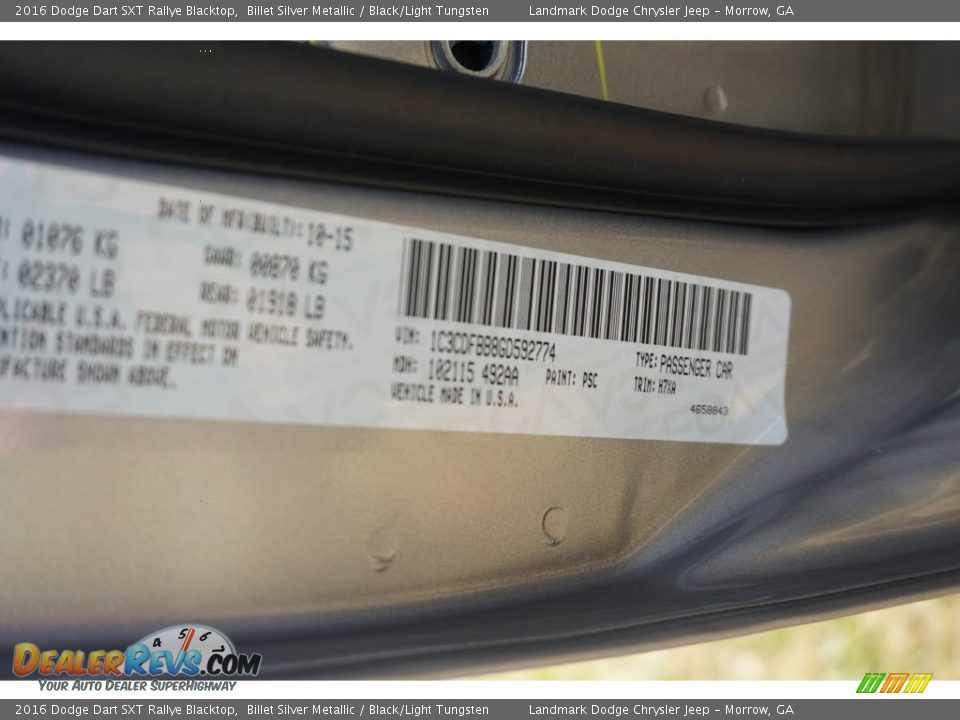 2016 Dodge Dart SXT Rallye Blacktop Billet Silver Metallic / Black/Light Tungsten Photo #9