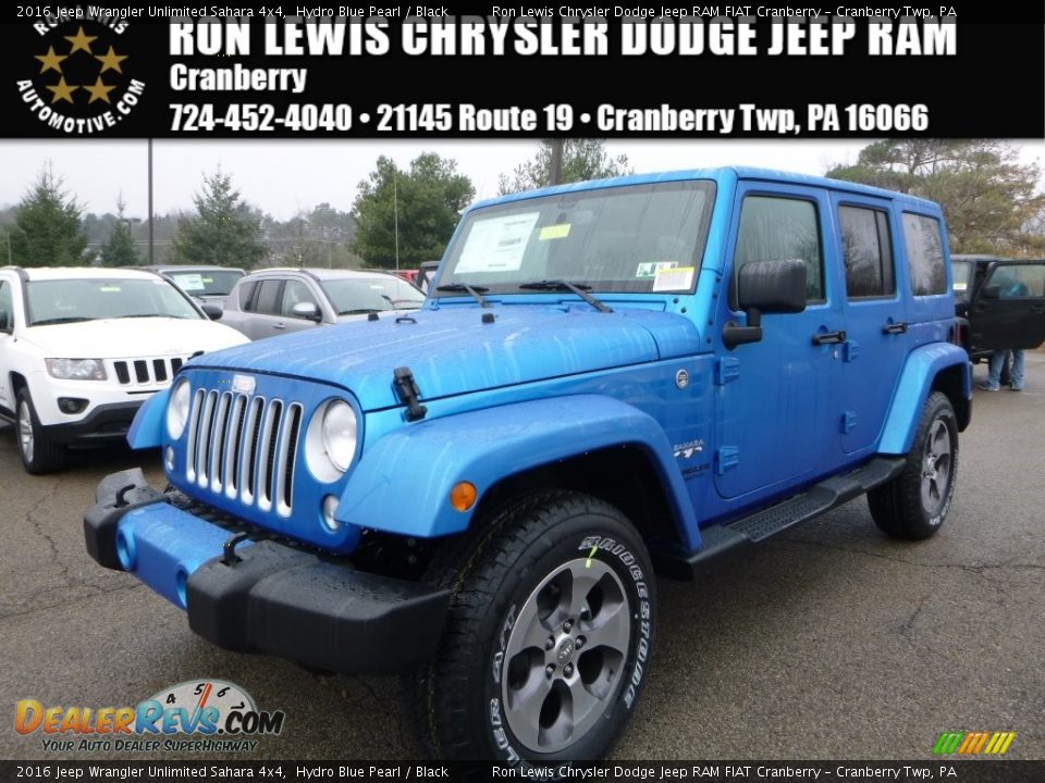 2016 Jeep Wrangler Unlimited Sahara 4x4 Hydro Blue Pearl / Black Photo #1