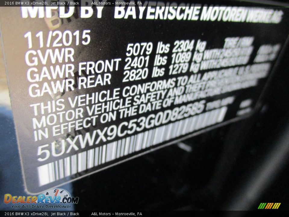 2016 BMW X3 xDrive28i Jet Black / Black Photo #19