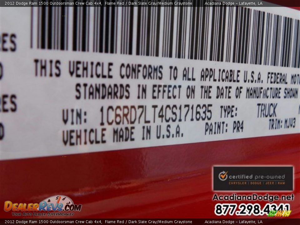 2012 Dodge Ram 1500 Outdoorsman Crew Cab 4x4 Flame Red / Dark Slate Gray/Medium Graystone Photo #16