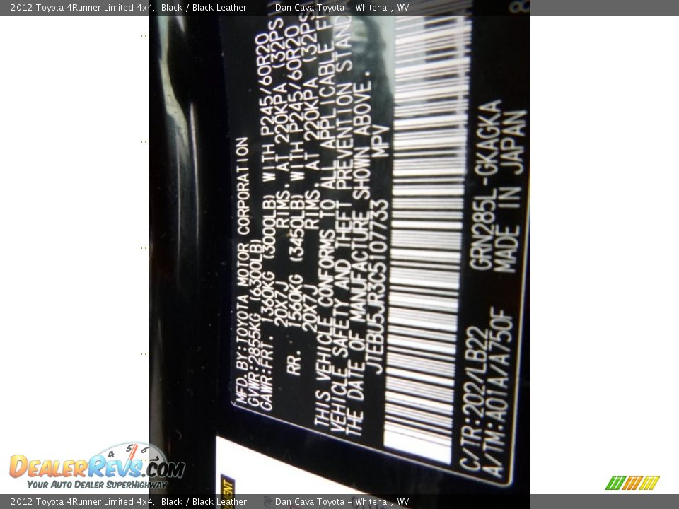 2012 Toyota 4Runner Limited 4x4 Black / Black Leather Photo #14