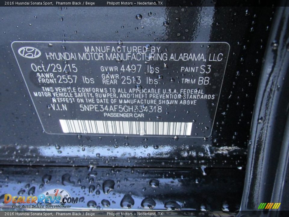 2016 Hyundai Sonata Sport Phantom Black / Beige Photo #31