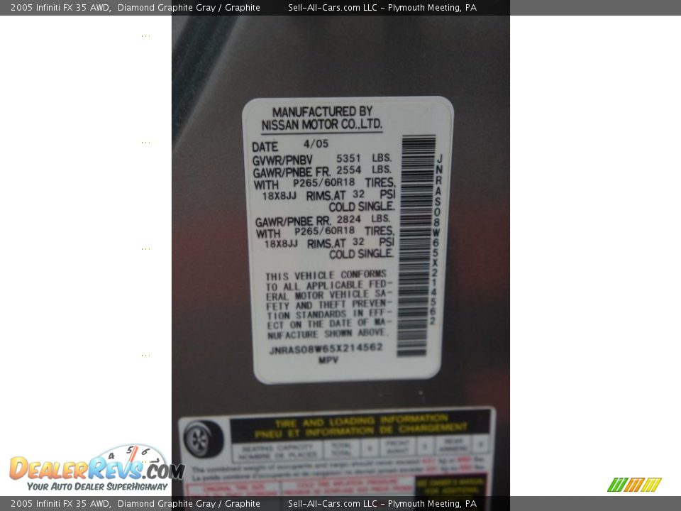 2005 Infiniti FX 35 AWD Diamond Graphite Gray / Graphite Photo #14