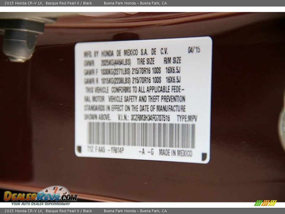 2015 Honda CR-V LX Basque Red Pearl II / Black Photo #31