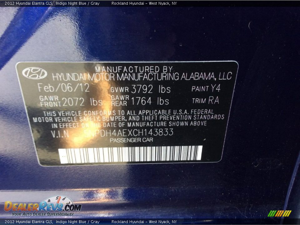 2012 Hyundai Elantra GLS Indigo Night Blue / Gray Photo #31