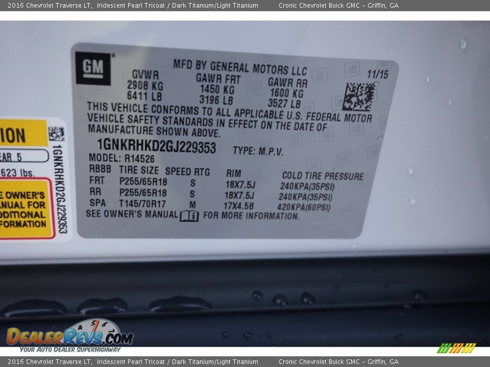 2016 Chevrolet Traverse LT Iridescent Pearl Tricoat / Dark Titanium/Light Titanium Photo #15