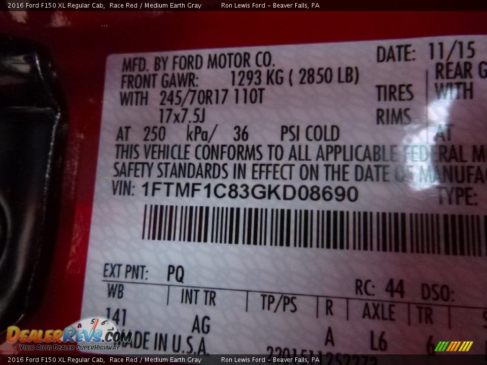 2016 Ford F150 XL Regular Cab Race Red / Medium Earth Gray Photo #16
