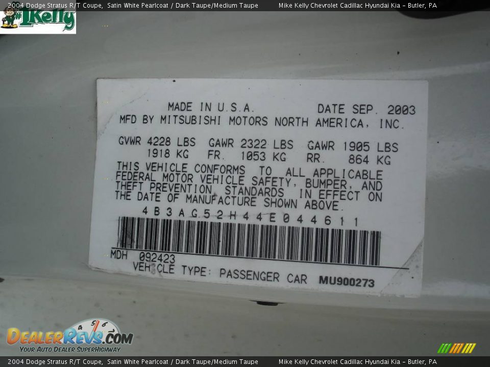 2004 Dodge Stratus R/T Coupe Satin White Pearlcoat / Dark Taupe/Medium Taupe Photo #9