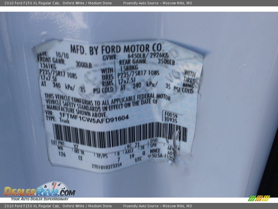 2010 Ford F150 XL Regular Cab Oxford White / Medium Stone Photo #26