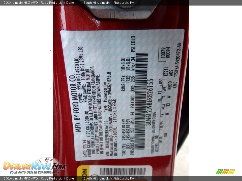 2014 Lincoln MKZ AWD Ruby Red / Light Dune Photo #23