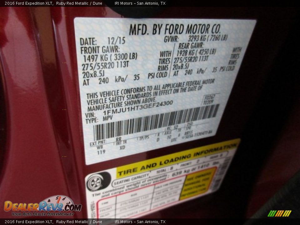 2016 Ford Expedition XLT Ruby Red Metallic / Dune Photo #18