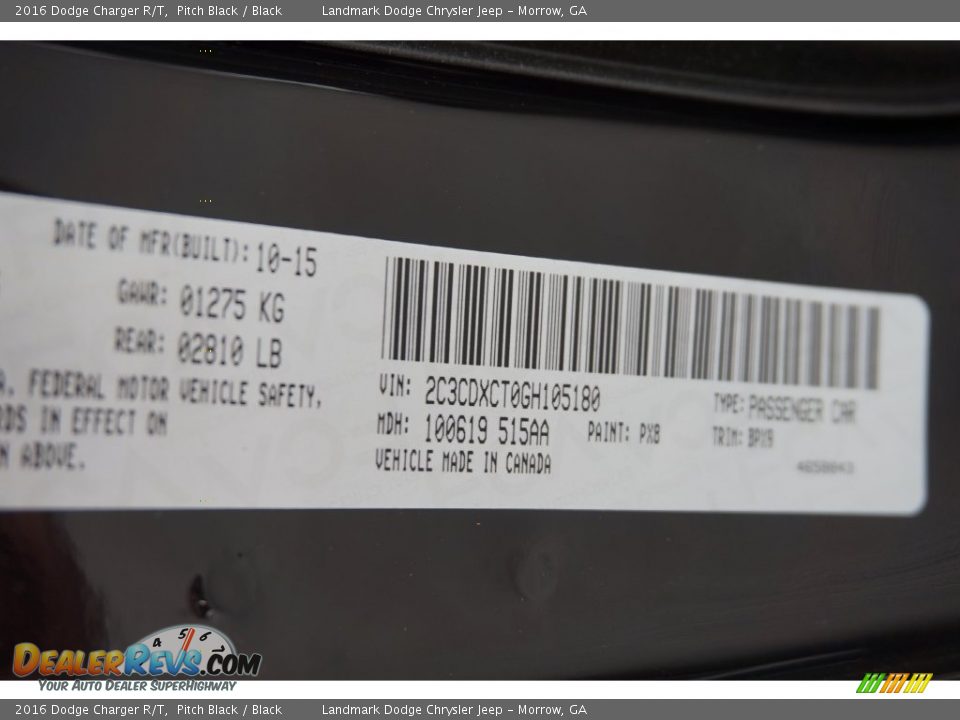 2016 Dodge Charger R/T Pitch Black / Black Photo #10