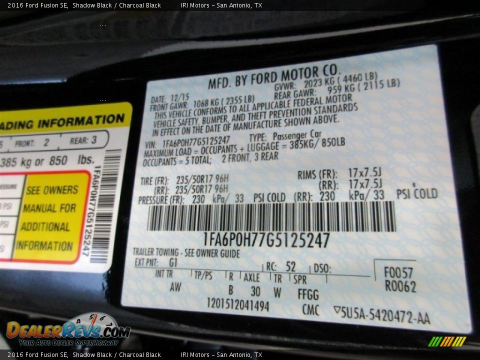 2016 Ford Fusion SE Shadow Black / Charcoal Black Photo #15