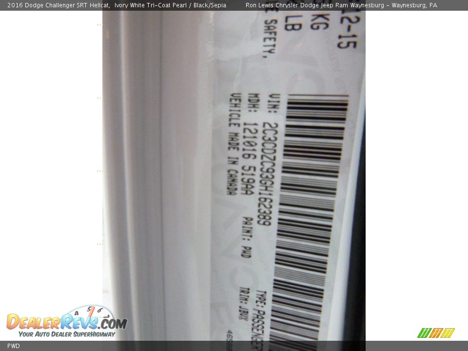 Dodge Color Code PWD Ivory White Tri-Coat Pearl