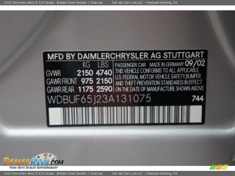 2003 Mercedes-Benz E 320 Sedan Brilliant Silver Metallic / Charcoal Photo #15