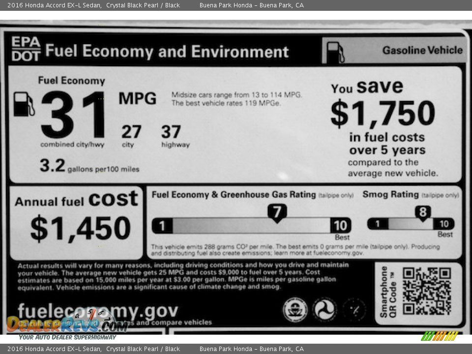 2016 Honda Accord EX-L Sedan Crystal Black Pearl / Black Photo #20