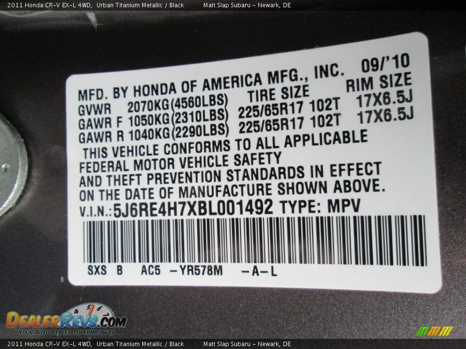 2011 Honda CR-V EX-L 4WD Urban Titanium Metallic / Black Photo #29
