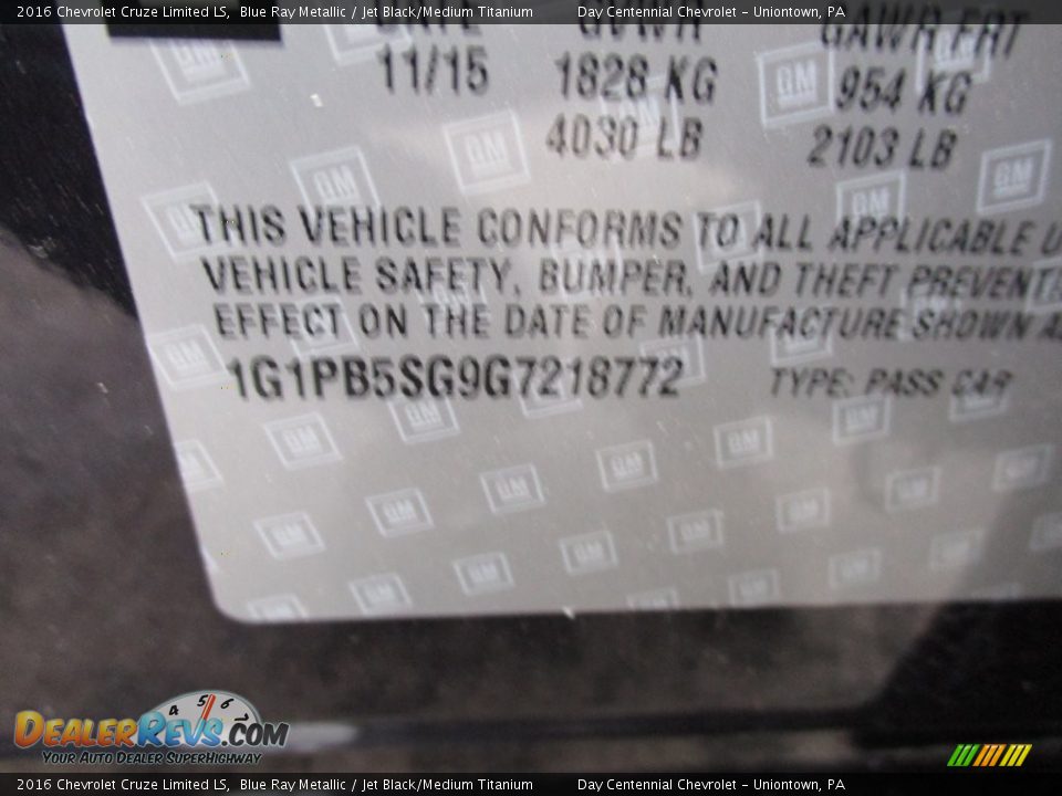 2016 Chevrolet Cruze Limited LS Blue Ray Metallic / Jet Black/Medium Titanium Photo #19