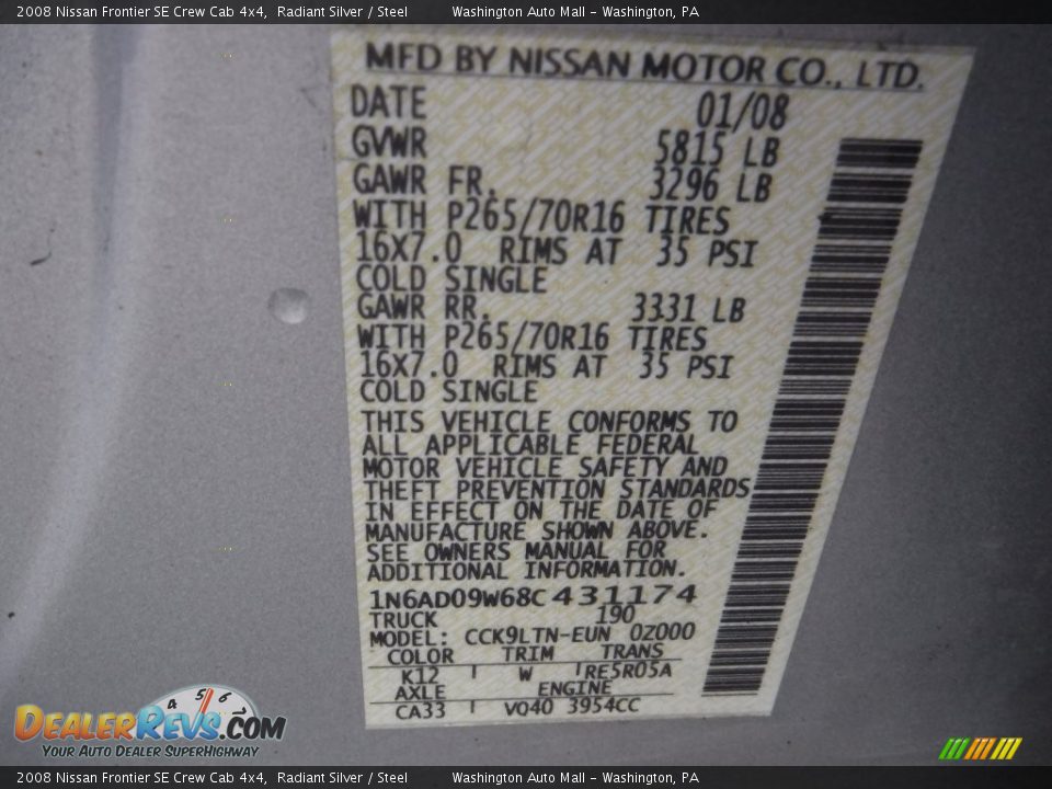 2008 Nissan Frontier SE Crew Cab 4x4 Radiant Silver / Steel Photo #19
