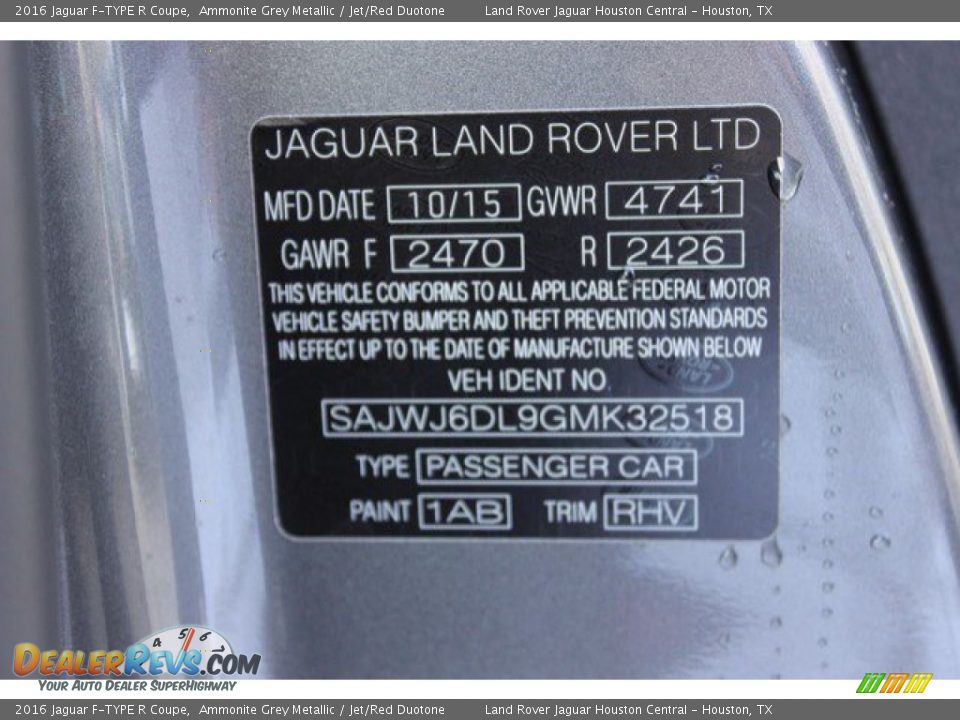 2016 Jaguar F-TYPE R Coupe Ammonite Grey Metallic / Jet/Red Duotone Photo #19