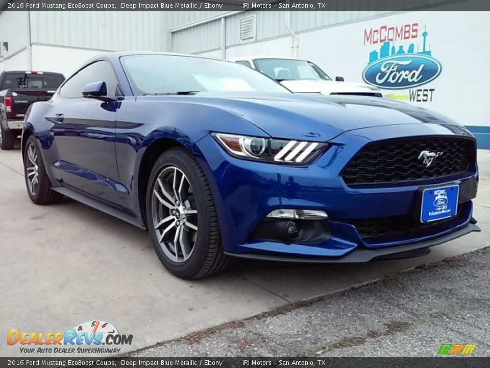 2016 Ford Mustang EcoBoost Coupe Deep Impact Blue Metallic / Ebony Photo #1