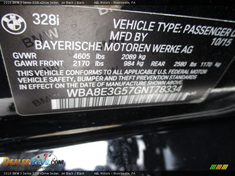 2016 BMW 3 Series 328i xDrive Sedan Jet Black / Black Photo #19