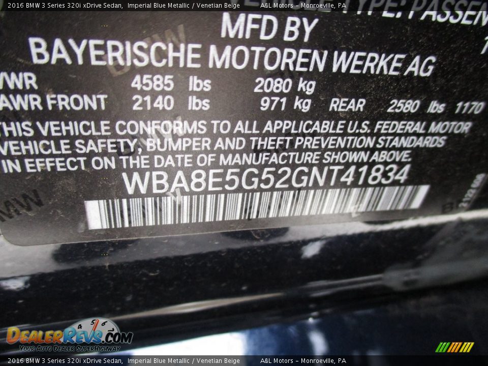 2016 BMW 3 Series 320i xDrive Sedan Imperial Blue Metallic / Venetian Beige Photo #19