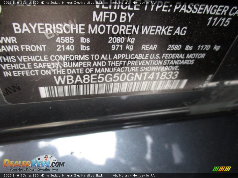 2016 BMW 3 Series 320i xDrive Sedan Mineral Grey Metallic / Black Photo #19