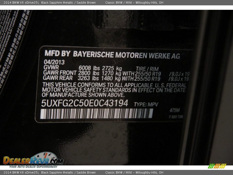 2014 BMW X6 xDrive35i Black Sapphire Metallic / Saddle Brown Photo #27
