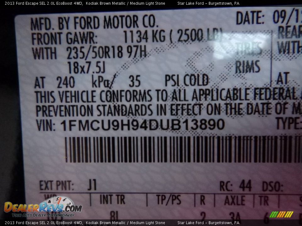 2013 Ford Escape SEL 2.0L EcoBoost 4WD Kodiak Brown Metallic / Medium Light Stone Photo #13