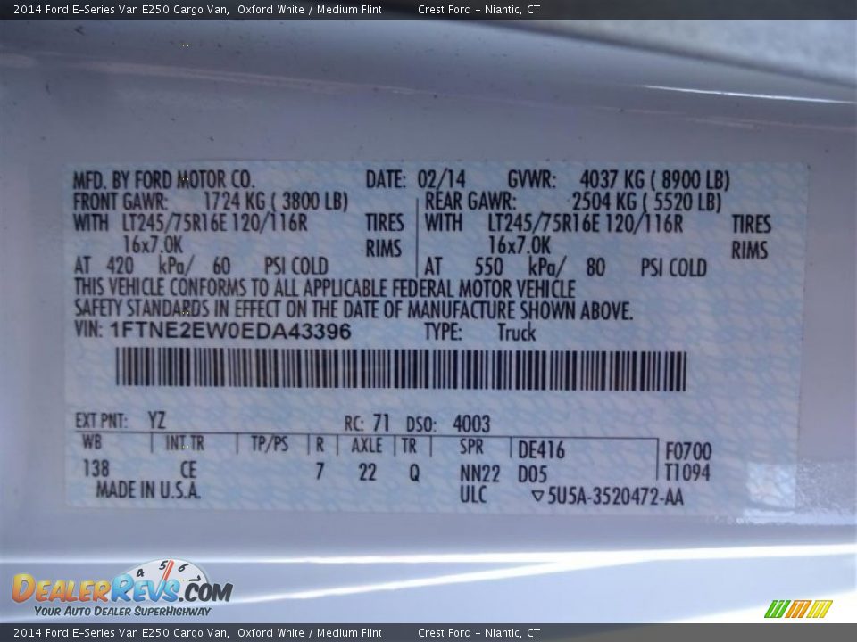 2014 Ford E-Series Van E250 Cargo Van Oxford White / Medium Flint Photo #13