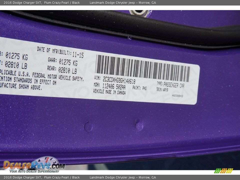 2016 Dodge Charger SXT Plum Crazy Pearl / Black Photo #10