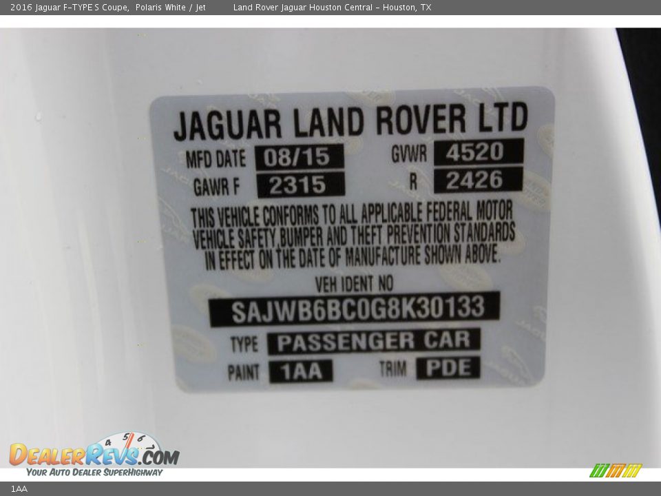 Jaguar Color Code 1AA Polaris White