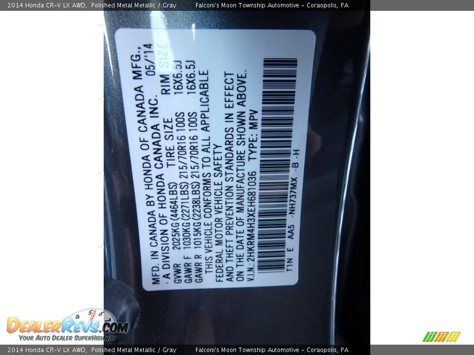2014 Honda CR-V LX AWD Polished Metal Metallic / Gray Photo #24