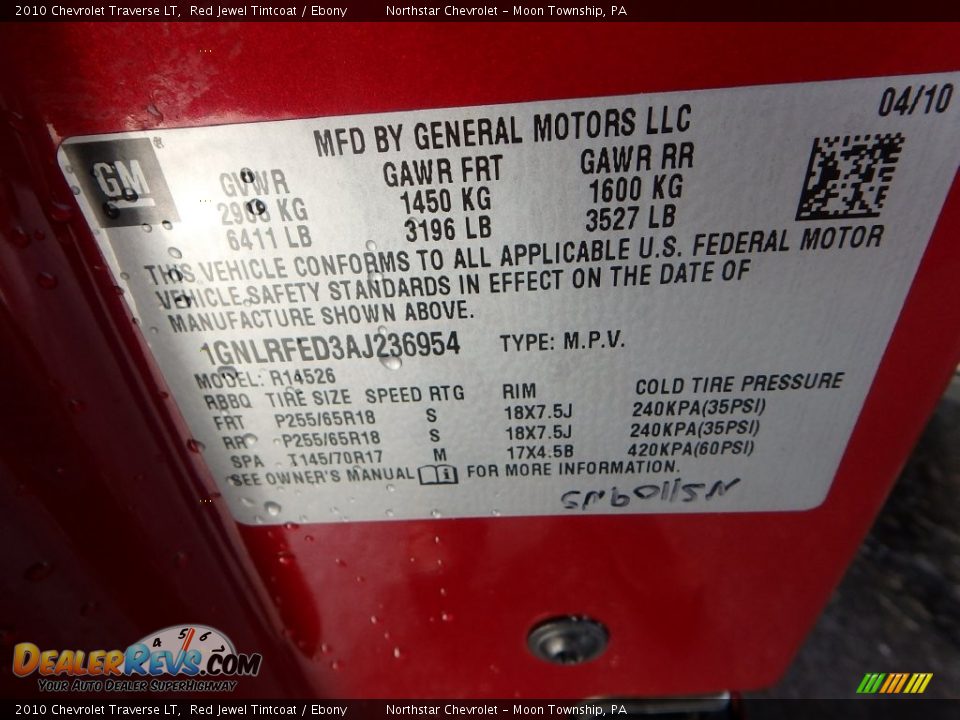 2010 Chevrolet Traverse LT Red Jewel Tintcoat / Ebony Photo #29