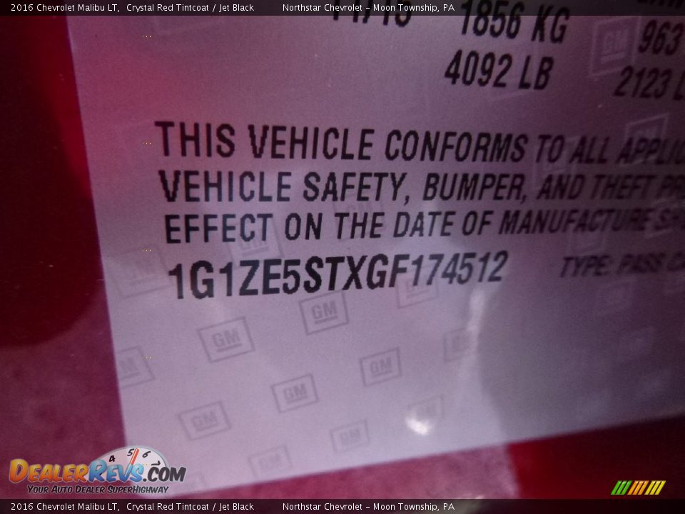 2016 Chevrolet Malibu LT Crystal Red Tintcoat / Jet Black Photo #15