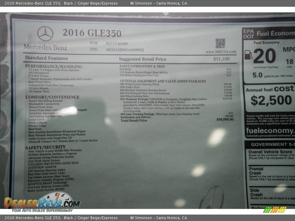 2016 Mercedes-Benz GLE 350 Black / Ginger Beige/Espresso Photo #11